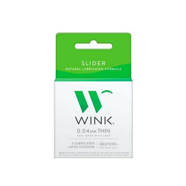 OKAMOTO Wink Slider Natural Lubricated Formula 0.04mm thin male Latex Condoms 3pcs/box 日本冈本WINK系列天然润滑剂0.04mm避孕套 3枚/盒