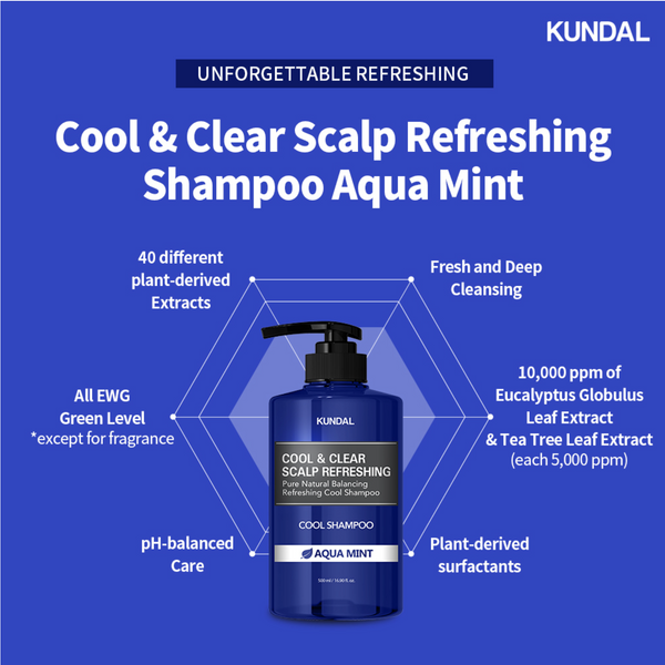 KUNDAL Cool & Clear Scalp Refreshing Cool Aqua Mint Shampoo 昆黛尔 清凉酷爽头皮洁净水漾薄荷洗发水 500ml