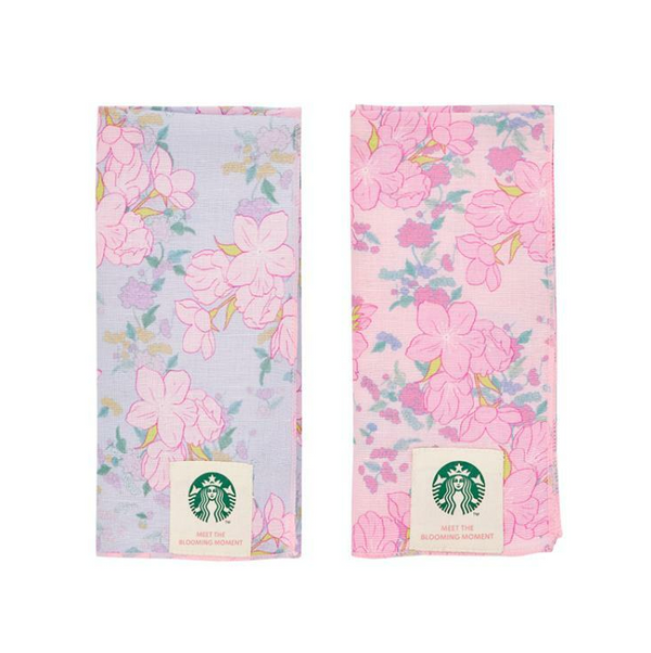 [Pre-Order] Starbucks Korea 2024 Cherry Blossom Folk Painting Design M Collection Blossom Handkerchief Set (2P) [预售] 韩国星巴克 2024樱花民俗画设计MD系列 花朵手帕套装 (2枚)