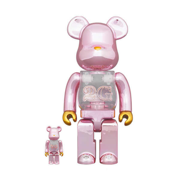 Bearbrick x 2G Pink Gold Chrome 100% & 400% Set Edition 日本Bearbrick 2G粉色电镀系列100% & 400%组合摆件