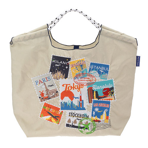BALL & CHAIN x ANA Around The World Packable Eco Bag (M) Pale Gray 日本BALL & CHAIN x ANA 全日空航空 环游世界刺绣环保袋 (中号) 浅灰色