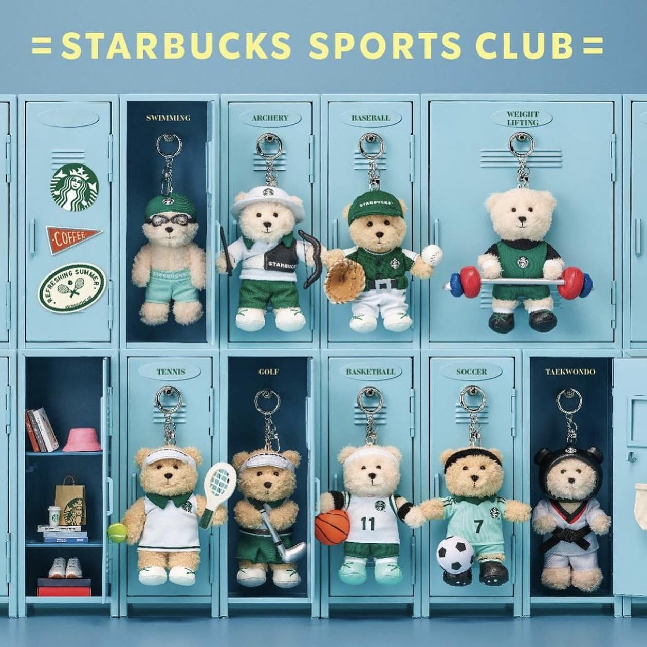 Starbucks Korea Sports Club Bearista Keychain Collection 星巴克韩国 运动俱乐部 熊钥匙扣系列