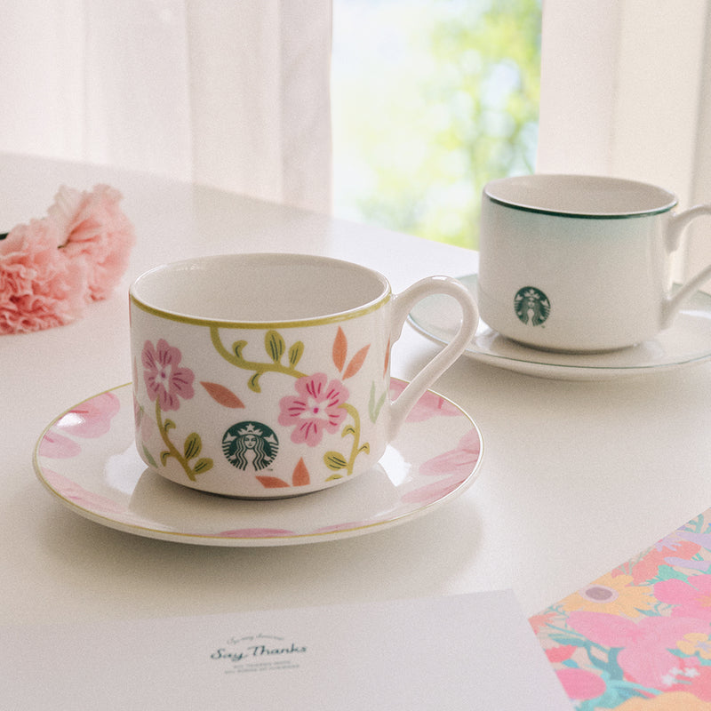 Starbucks Korean Say Thanks Collection Thanks Pink Flower Mug Saucer Set 韩国星巴克 感谢系列 感谢粉红花马克杯 260ml