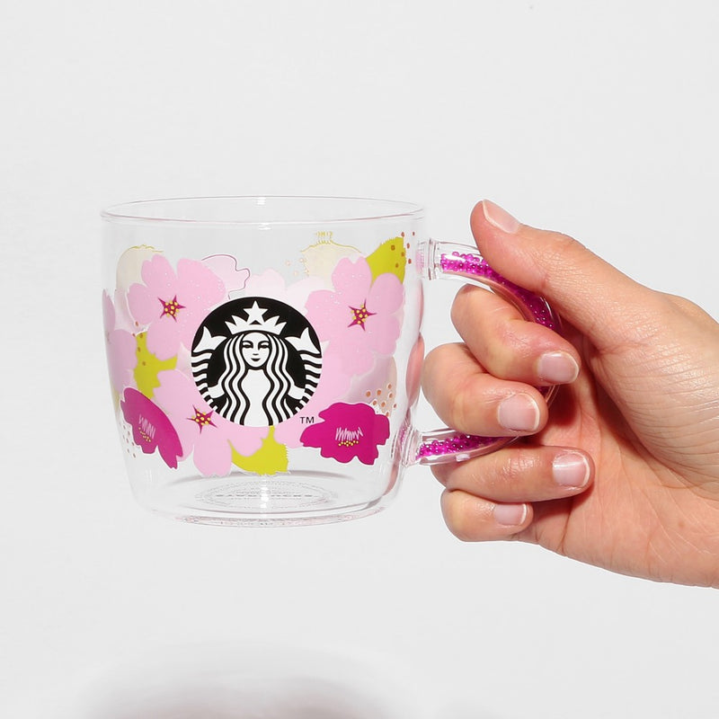 Starbucks Japan 2024 Cherry Blossom Collection Sakura Bead Handle Heat Resistant Glass Mug 日本星巴克 2024樱花系列 樱花珠柄耐热玻璃杯 296ml