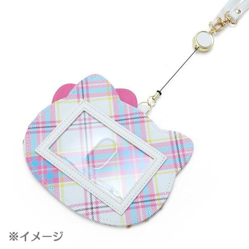 Sanrio Hello Kitty Tartan 50th Anniversary Face Shape Pass Case with Reel 三丽鸥 凯蒂猫50周年 皮质易拉扣伸缩票卡夹
