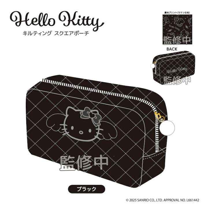 Sanrio Japan Quilted Square Pouch - Hello Kitty Black Angel 日本三丽鸥黑色天使绗缝方形收纳包
