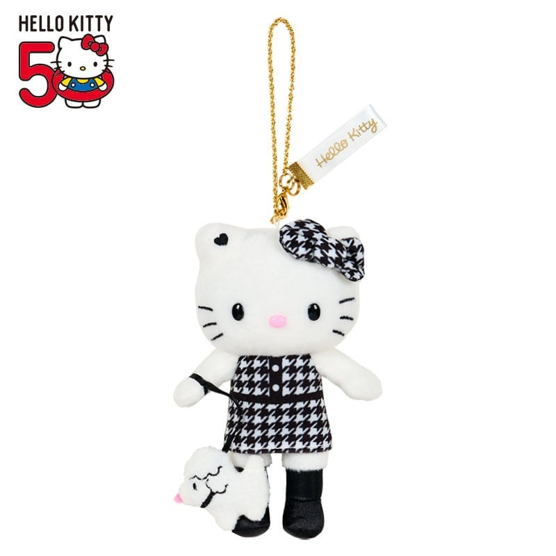 Sanrio Japan Hello Kitty 50th Anniversary Exhibition Mascot holder plush Mascot Monochrome                         日本三丽鸥Hello Kitty 50周年限定长腿 Hello Kitty挂件(黑白款）