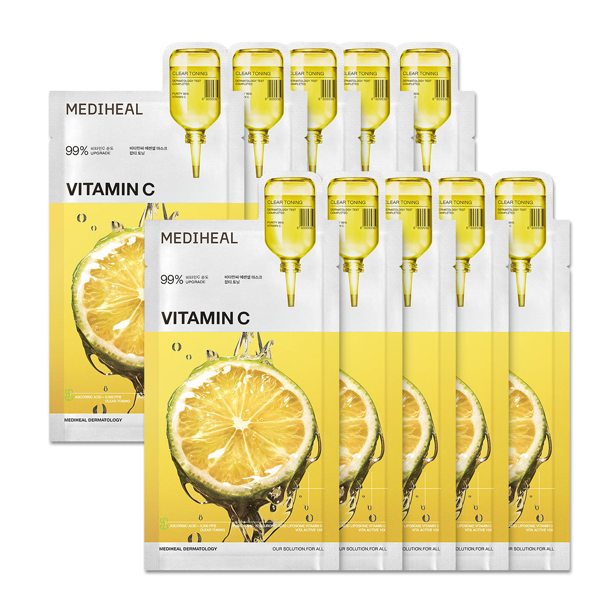 MEDIHEAL Vitamin C Essential Mask Clear Toning 10 Sheets/Box 韩国 MEDIHEAL 美迪惠尔 维他命C 提亮面膜 10片/盒