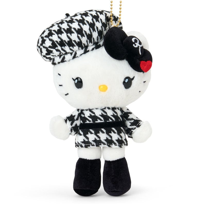 Sanrio Japan Hello Kitty Mascot Holder monochrome girly twin coordinate (Limited Edition) 日本三丽鸥 千鸟格kitty生日限定 Kitty掛件