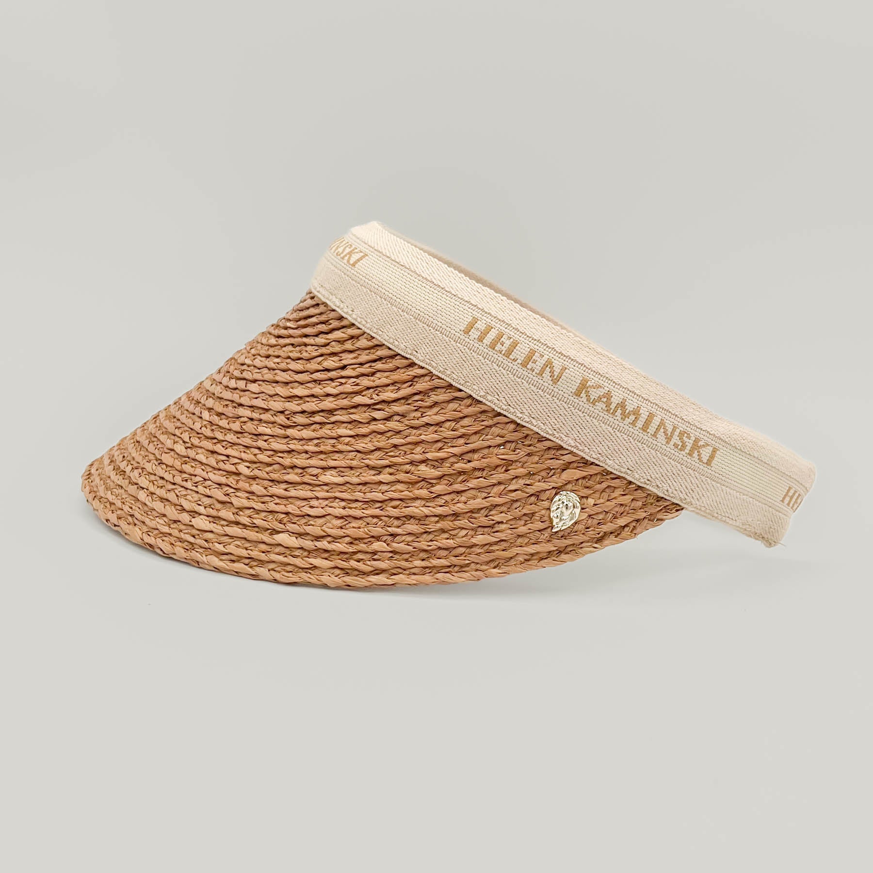 Helen Kaminski Bianca Visor Sun Hat – Nougat / Natural / Logo Helen Kaminski Bianca 拉菲草空顶遮阳帽 暖橘棕米字母款