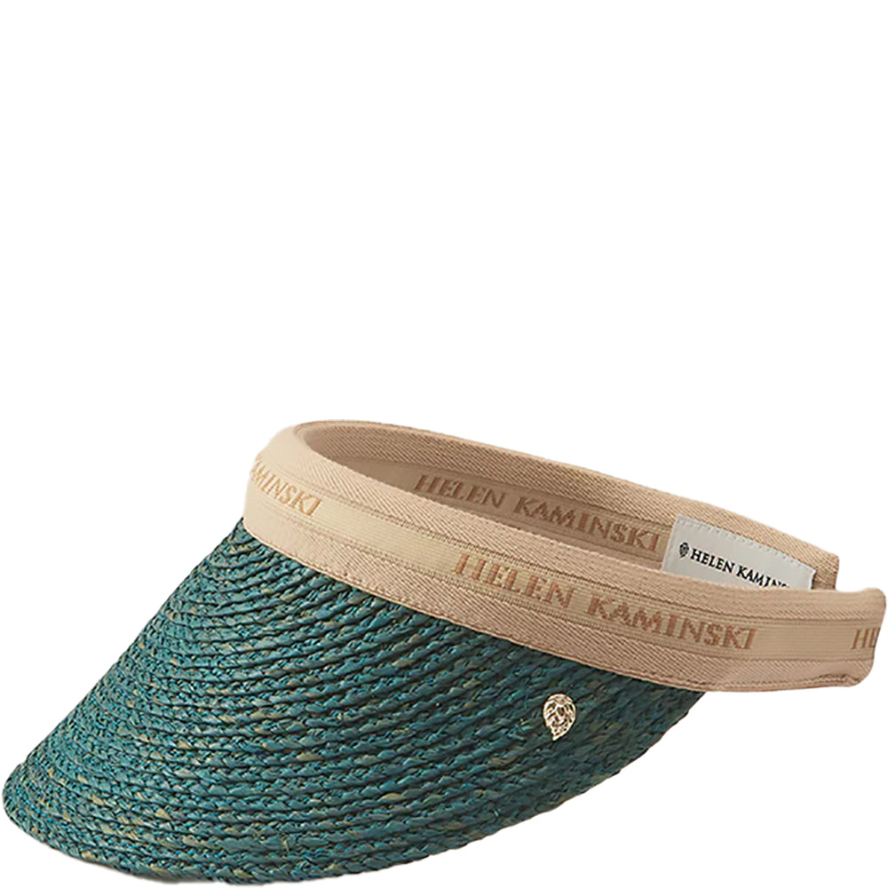 Helen Kaminski Bianca Raffia Visor Sun Hat | Palm Leaf / Natural Logo Helen Kaminski Bianca 拉菲草空顶遮阳帽 墨绿色 米字母款