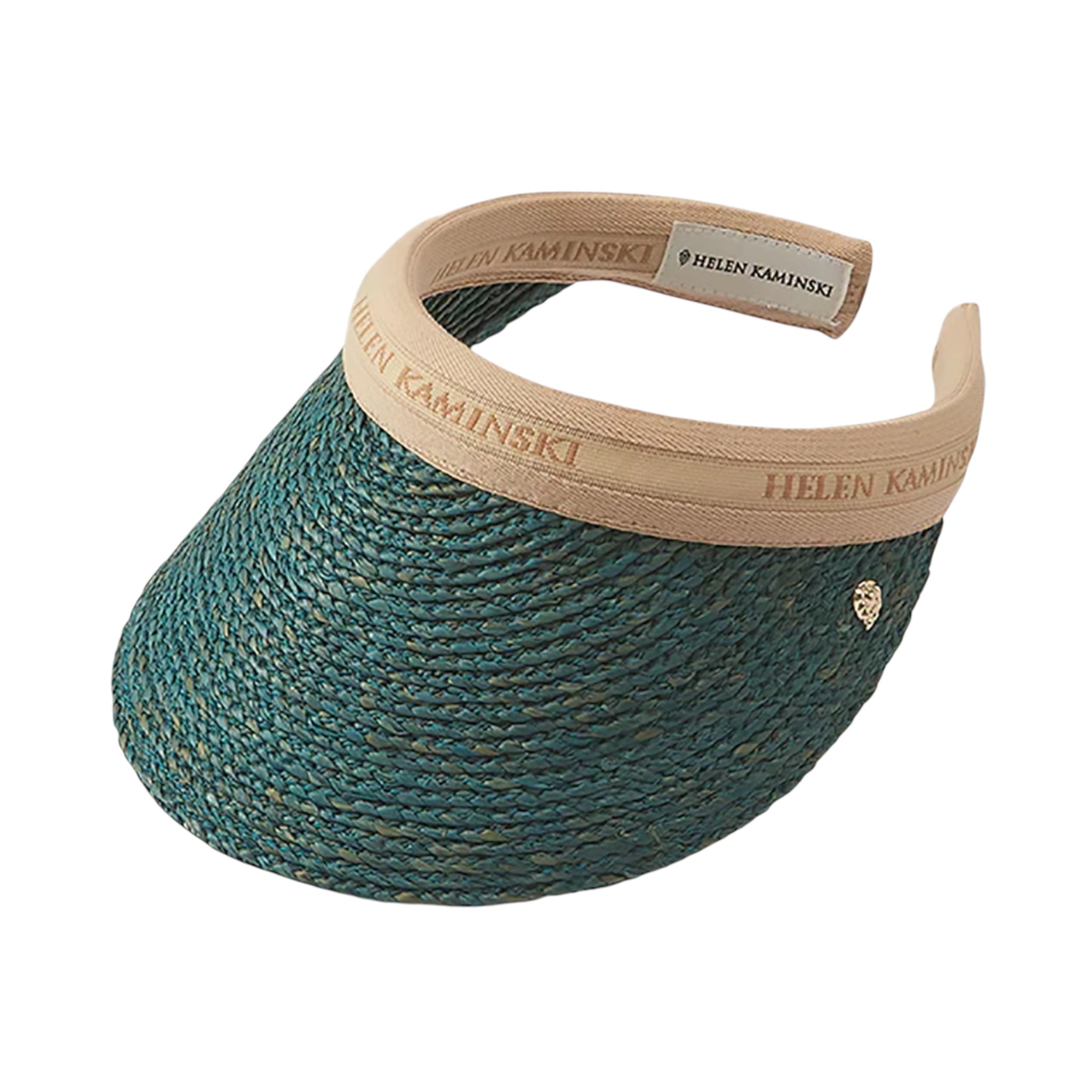 Helen Kaminski Bianca Raffia Visor Sun Hat | Palm Leaf / Natural Logo Helen Kaminski Bianca 拉菲草空顶遮阳帽 墨绿色 米字母款
