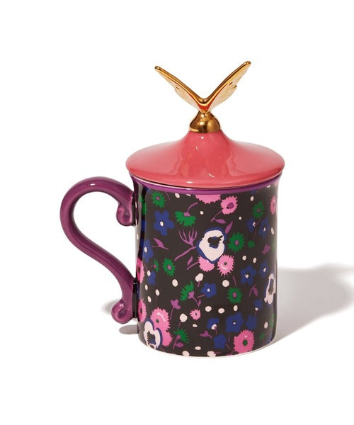 Francfranc × ANNA SUI Flower Mug with Lid, Pink 日本Francfranc × 安娜苏花朵带盖马克杯(粉色）