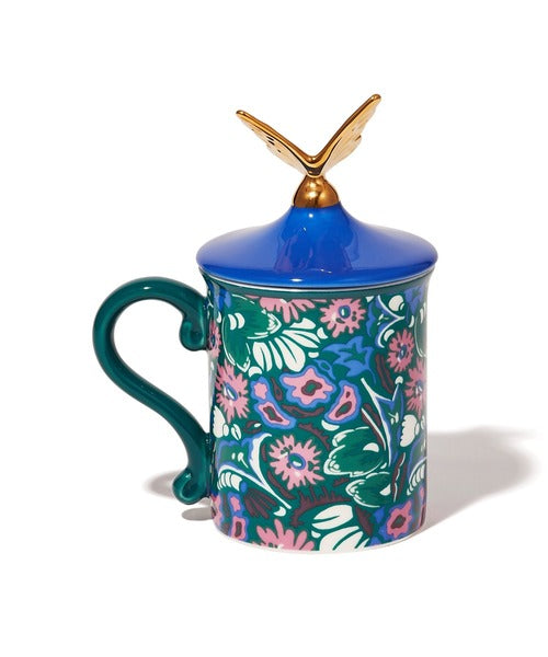 Francfranc × ANNA SUI Flower Mug with Lid, Blue 日本Francfranc × 安娜苏花朵带盖马克杯(蓝色）