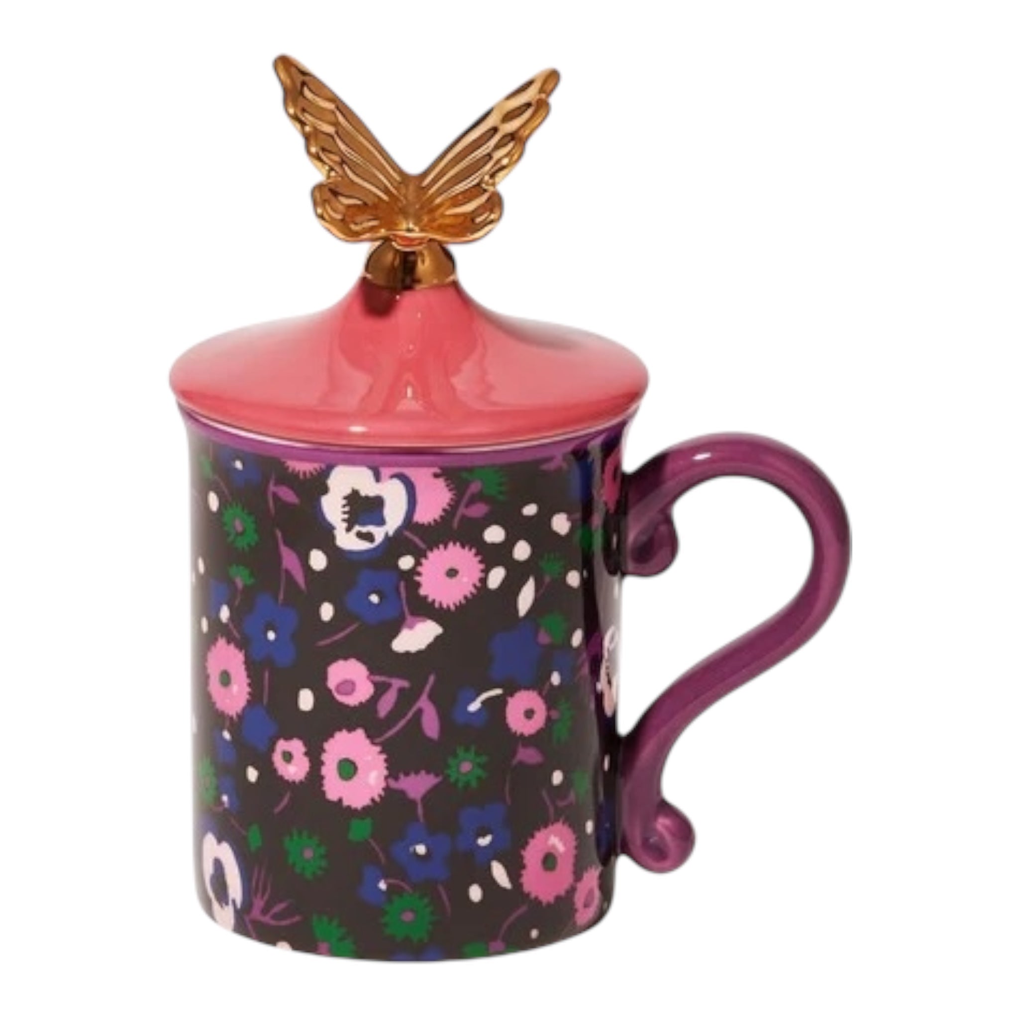 Francfranc × ANNA SUI Flower Mug with Lid, Pink 日本Francfranc × 安娜苏花朵带盖马克杯(粉色）