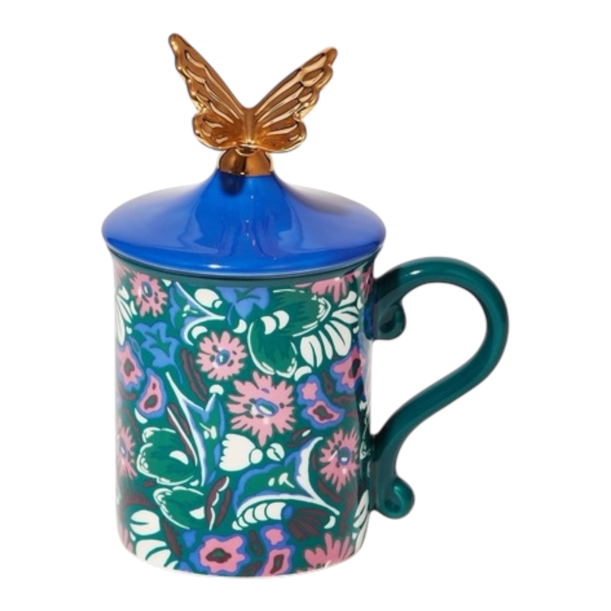 Francfranc × ANNA SUI Flower Mug with Lid, Blue 日本Francfranc × 安娜苏花朵带盖马克杯(蓝色）