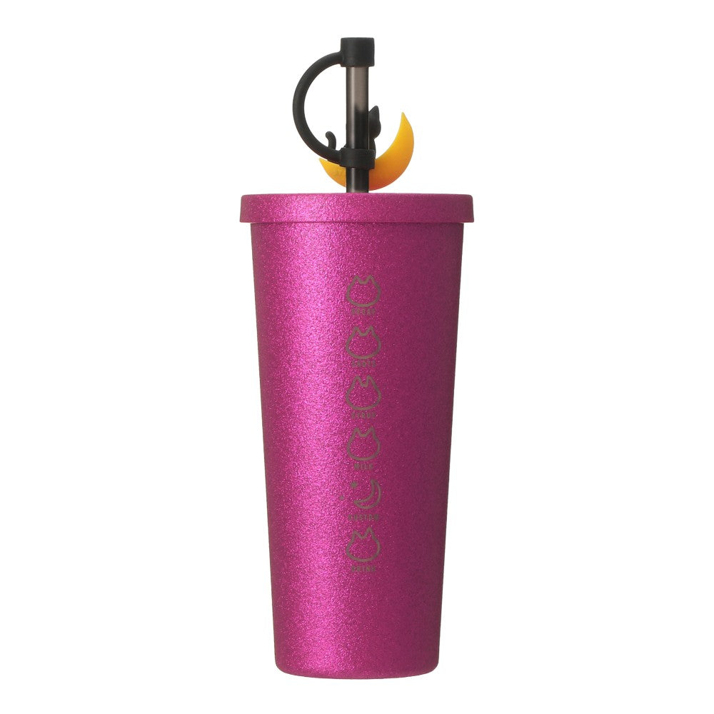 Starbucks Japan Halloween 2026 Glitter Pink Stainless Steel Tumbler with Black Cat Straw Charm 日本星巴克 Starbucks 2026 万圣节限定 玫瑰粉不锈钢保温吸管杯