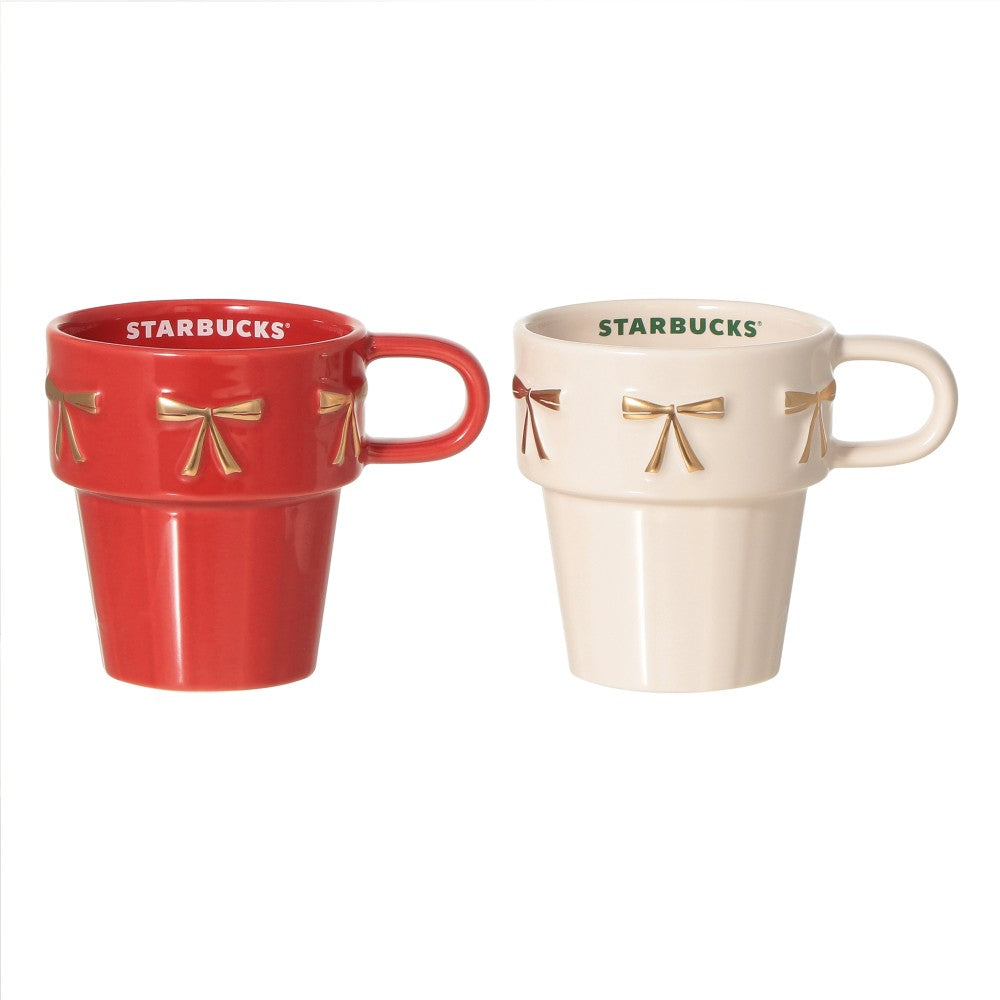 Starbucks Japan Holiday 2026 Stacking Mug Pair Set with Gift Box Limited Edition 日本星巴克 2026 圣诞限定 蝴蝶结叠叠杯双杯礼盒 237mL × 2