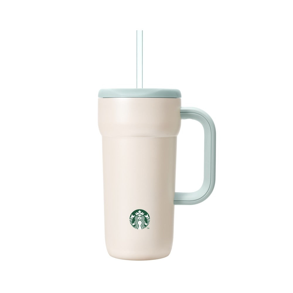 Starbucks Japan Brighten Up Your Days Pale White Stainless Steel Straw Tumbler with Handle Limited Edition 日本星巴克 Brighten Up Your Days 系列 奶油白薄荷绿不锈钢手柄吸管保冷杯 591mL
