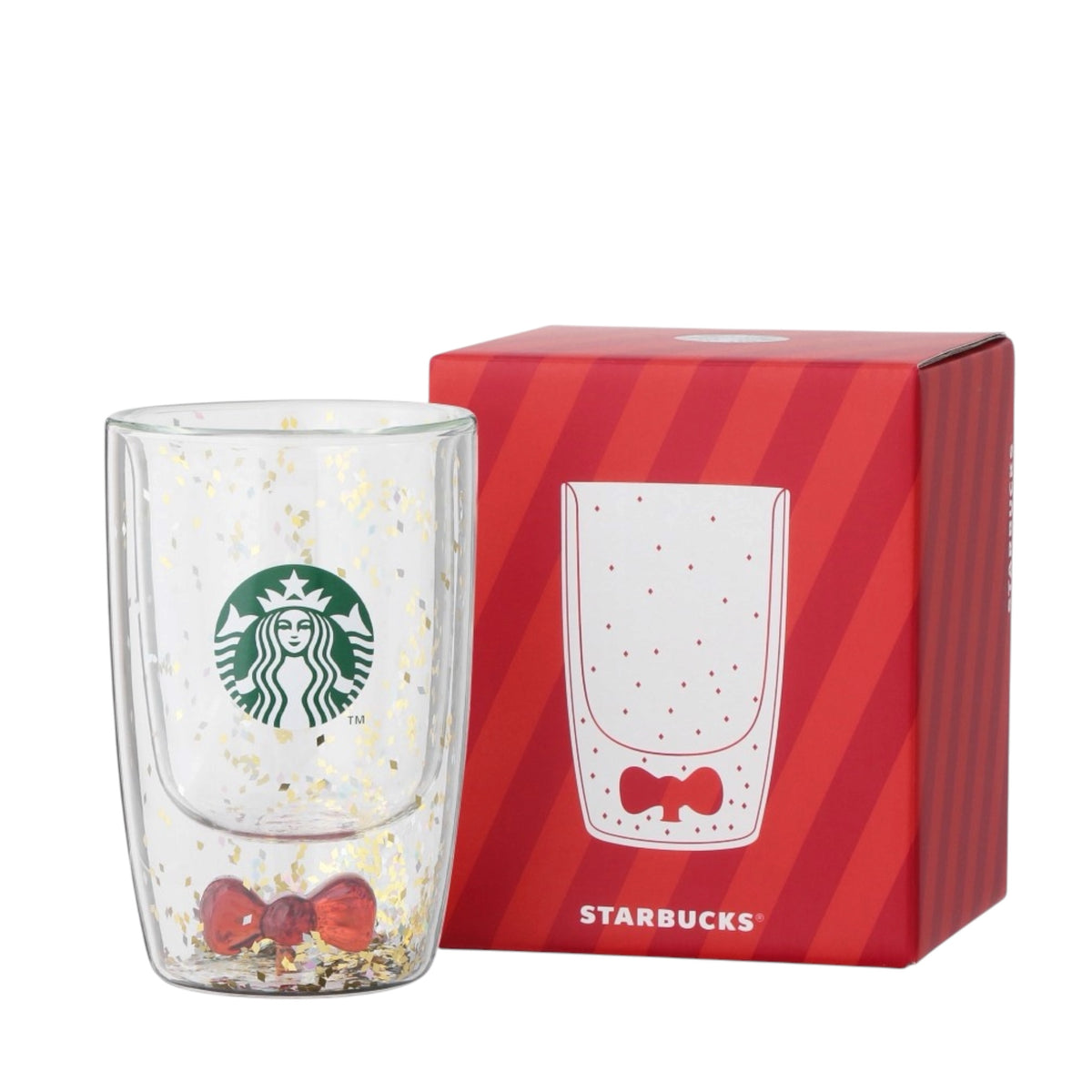 Starbucks Japan Holiday 2026 Double Wall Heat-Resistant Glass with Ribbon Limited Edition 日本星巴克 2026 圣诞限定 蝴蝶结双层耐热玻璃杯 355mL