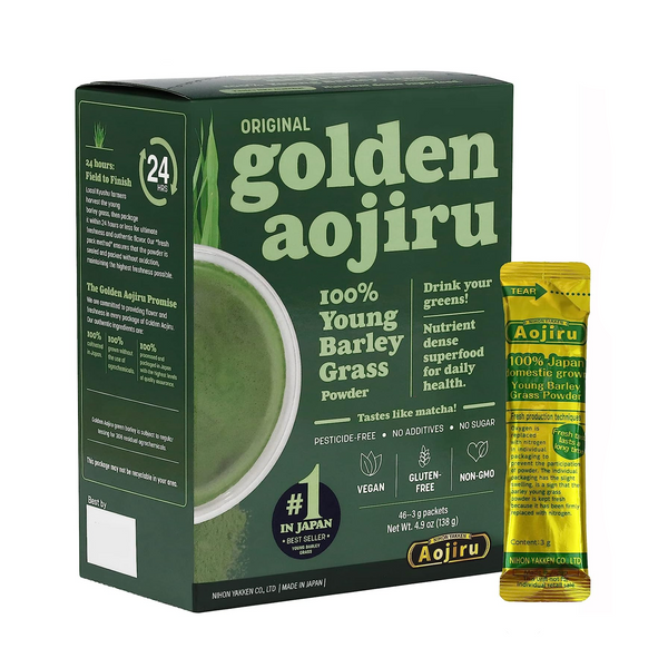 NIHON YAKKEN Original Golden Aojiru 100% Young Barley Grass Powder 46pcks/box 薬健 100%大麦幼草青汁粉末 46包/盒