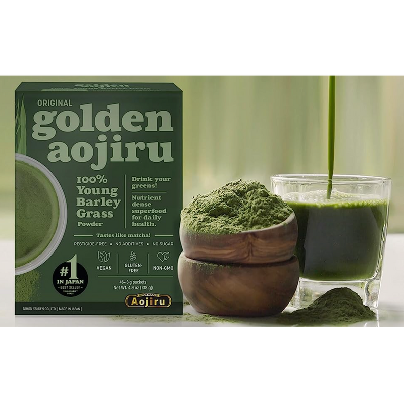 NIHON YAKKEN Original Golden Aojiru 100% Young Barley Grass Powder 46pcks/box 薬健 100%大麦幼草青汁粉末 46包/盒