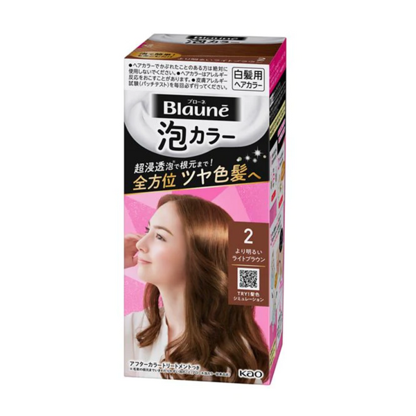 Kao Blaune Bubble Hair Dye (2 Brighter Light Brown) 花王白发专用 纯植物温和泡泡染发剂 (2 浅明亮棕) 108ml
