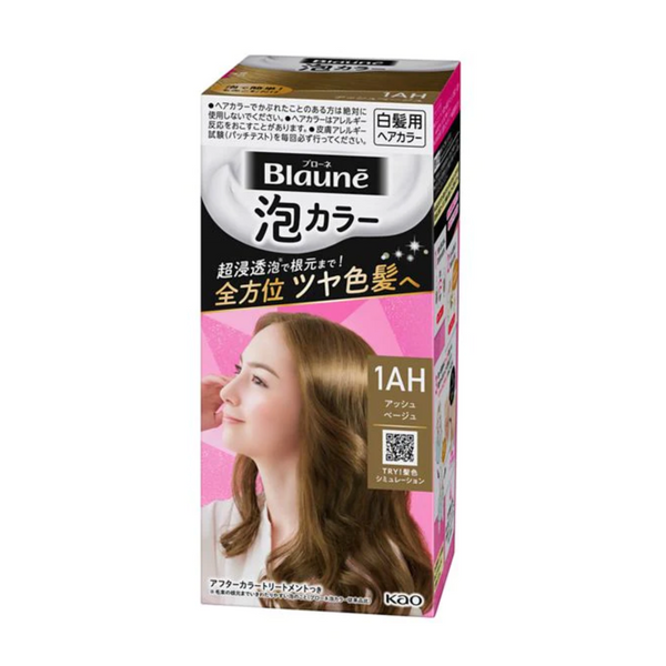Kao Blaune Bubble Hair Dye (1AH Ash Beige) 花王白发专用 纯植物温和泡泡染发剂 (1AH 灰米黄) 108ml