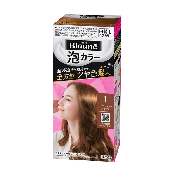 Kao Blaune Bubble Hair Dye (1 Stylish Brown) 花王白发专用 纯植物温和泡泡染发剂 (1 时尚棕) 108ml
