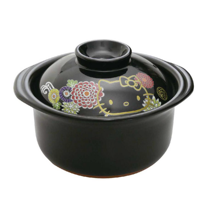 YOKKAICHI BANKOYAKI Black Chrysanthemum Ceramic Pot with Lid (HK) 四日市万古烧 X 三丽鸥 黑菊花陶瓷烧饭锅附盖 (凯蒂猫) 1.2L