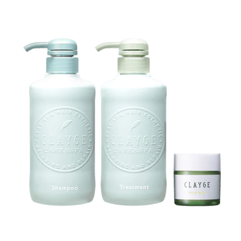CLAYGE R Shampoo & Conditioner Limited Set with Melty Balm 日本CLAYGE R 温冷SPA天然泥愈舒盈润头发洗护+乳木果油护发膏套装