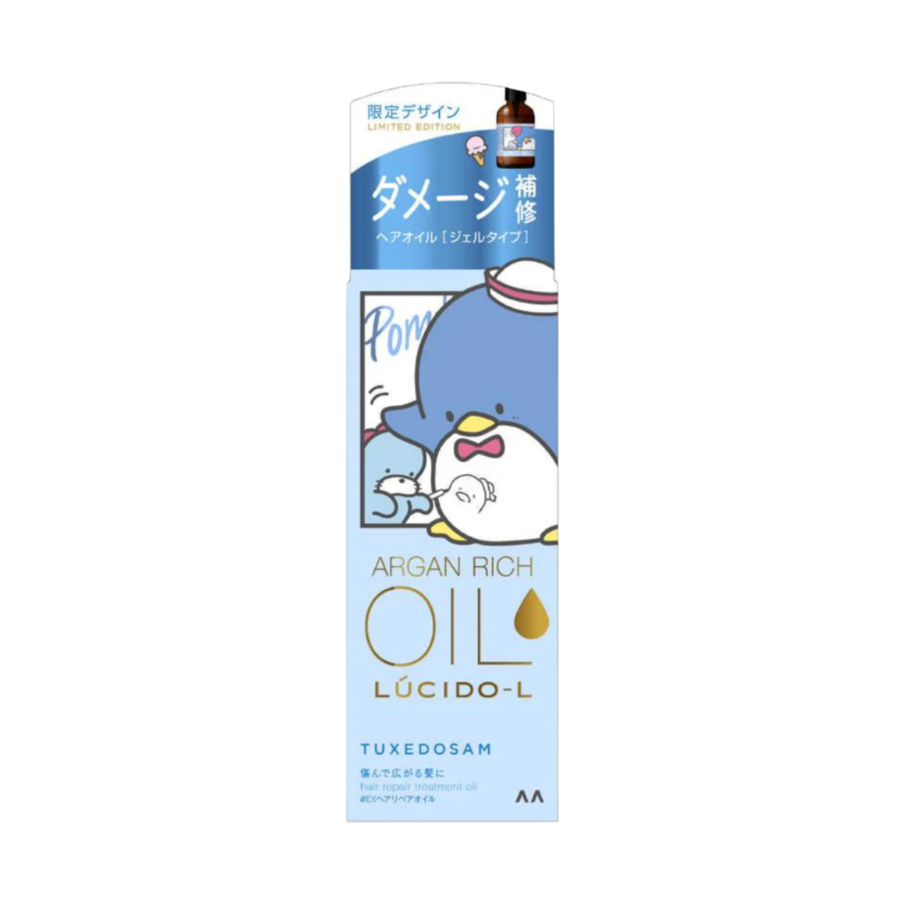 Mandom LUCIDO-L X Sanrio Oil Treatment EX Hair Oil Repair Special Design (Tuxedo Sam) 乐丝朵-L x 三丽鸥 摩洛哥护发精华油 修护型 (山姆企鹅) 60ml