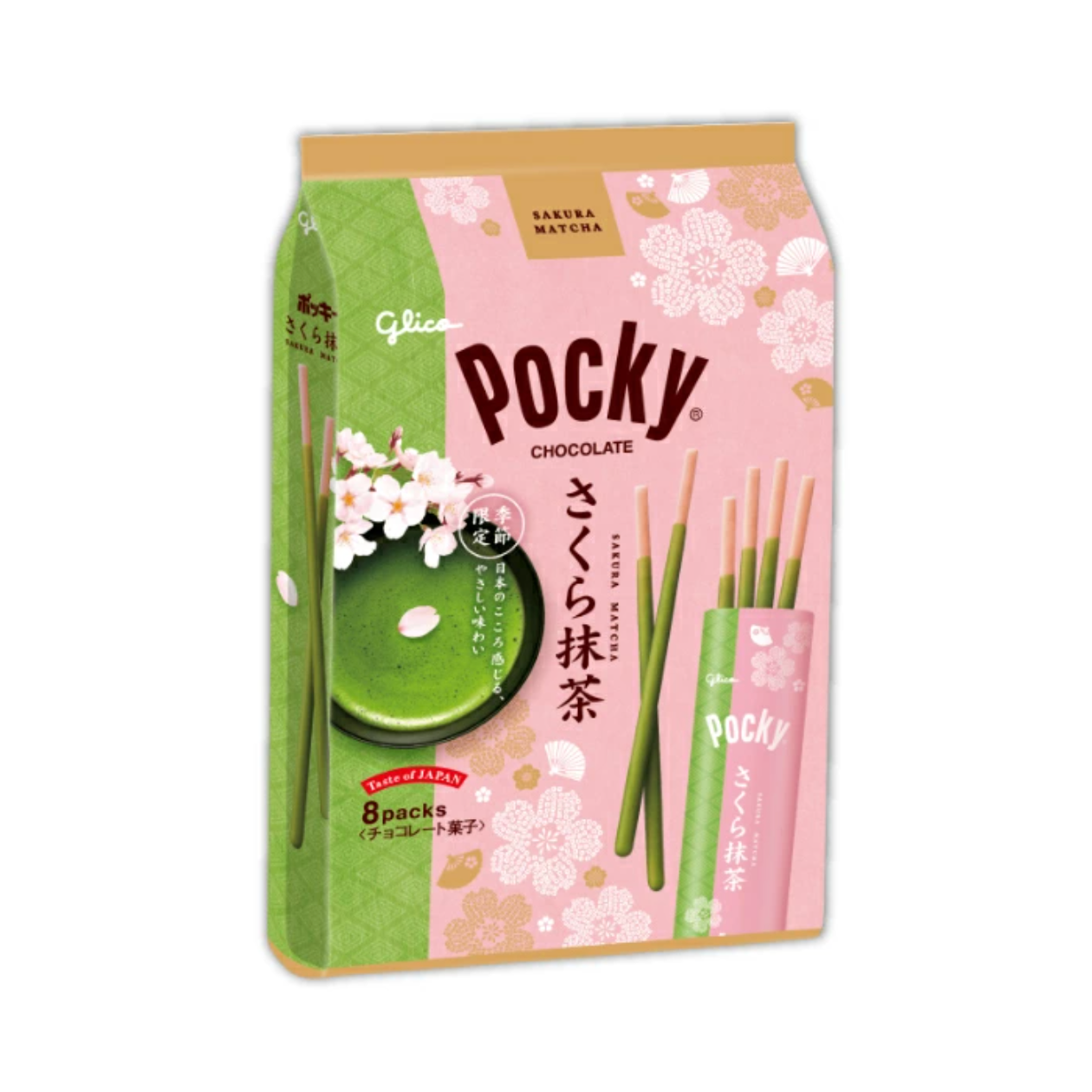 GLICO Pocky (Sakura Matcha) 8 packs/Bag 格力高 百奇 巧克力饼干棒 (樱花抹茶) 8袋/包