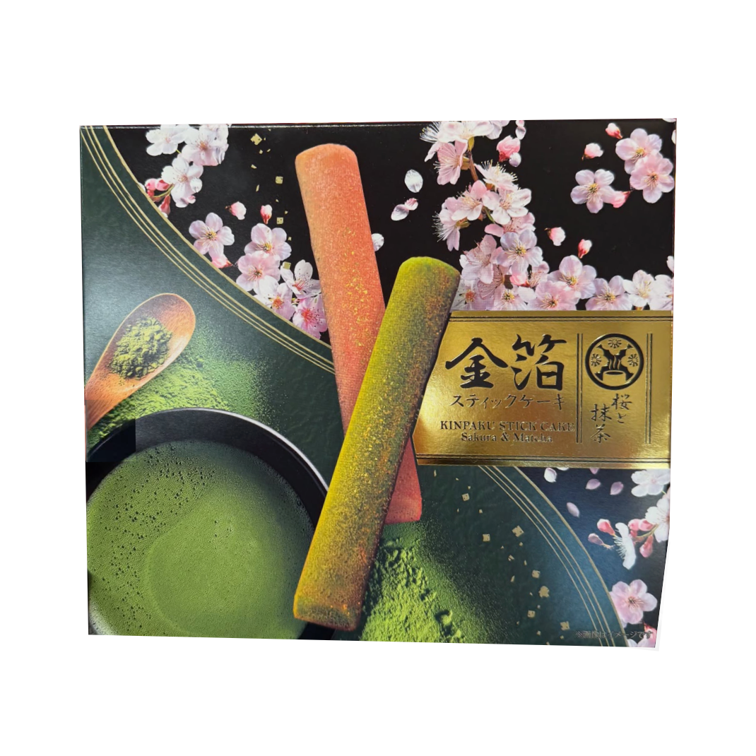NAGAIEN KINPAKU STICK CAKE Sakura & Matcha 6pcs/box 永井園 金箔 樱花抹茶棒棒蛋糕 6枚/盒