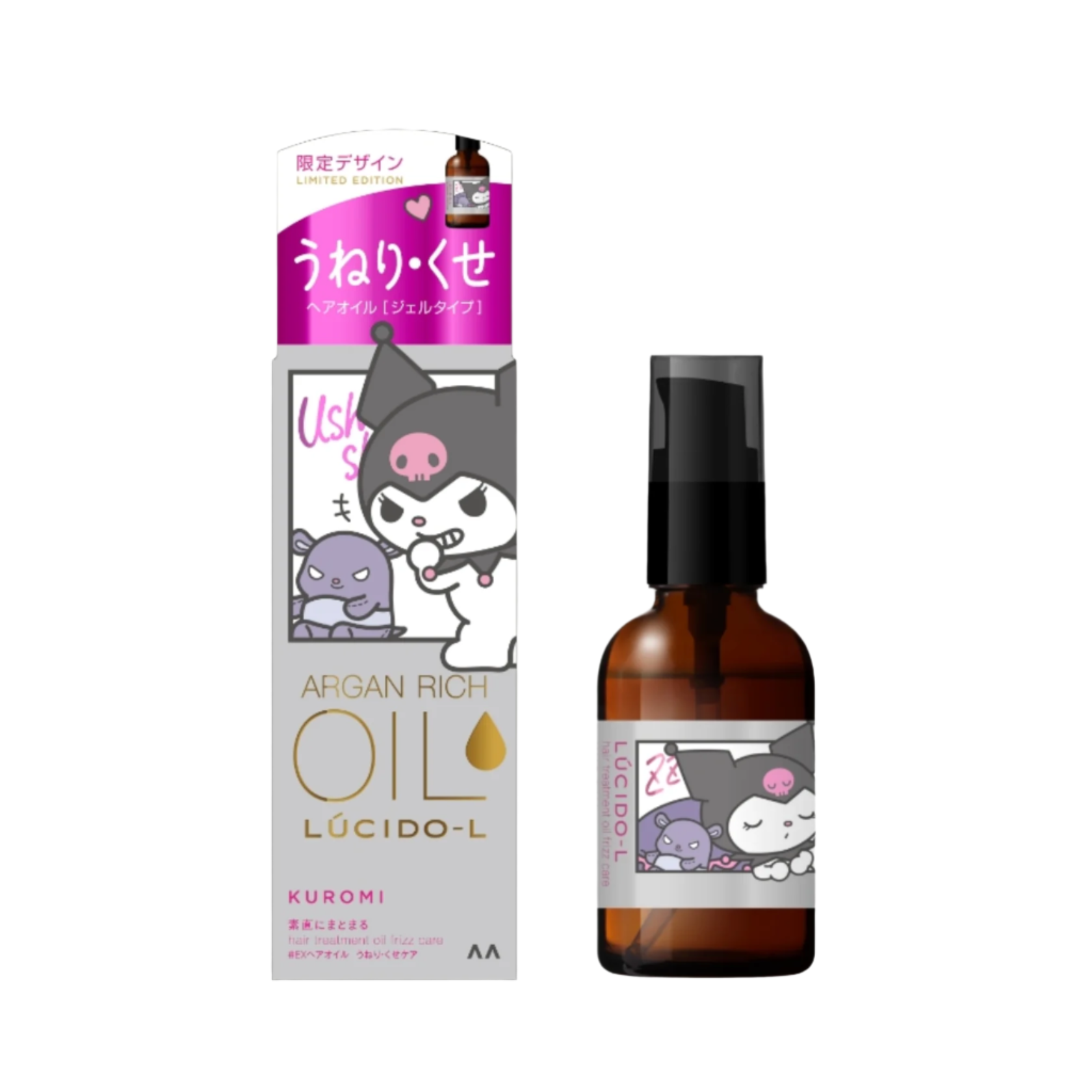 Mandom LUCIDO-L X Sanrio Oil Treatment EX Hair Oil for Wavy and Curly Hair Special Design (Kuromi) 乐丝朵-L x 三丽鸥 摩洛哥护发精华油 抗躁型 (酷洛米) 60ml
