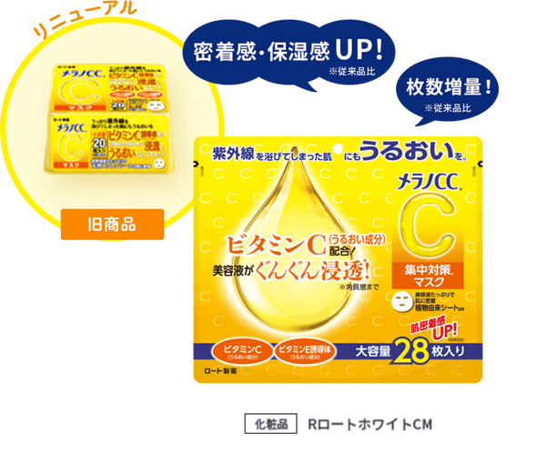 ROHTO Melano CC Brightening Mask 28Pcs/Pack 乐敦 Melano CC 特浓纯维C 美白淡斑精华面膜 28片/包