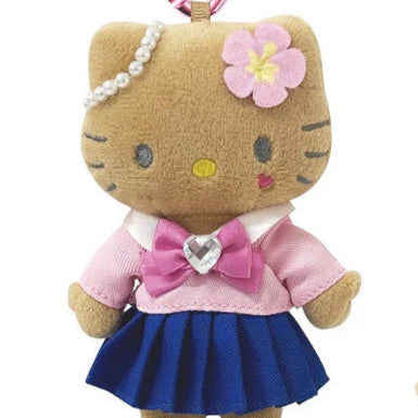 SANRIO Hello Kitty Style Up Mascot (Tanned KoGal) 三丽鸥 凯蒂猫绒毛长腿玩偶吊饰 (蓝色百褶裙)