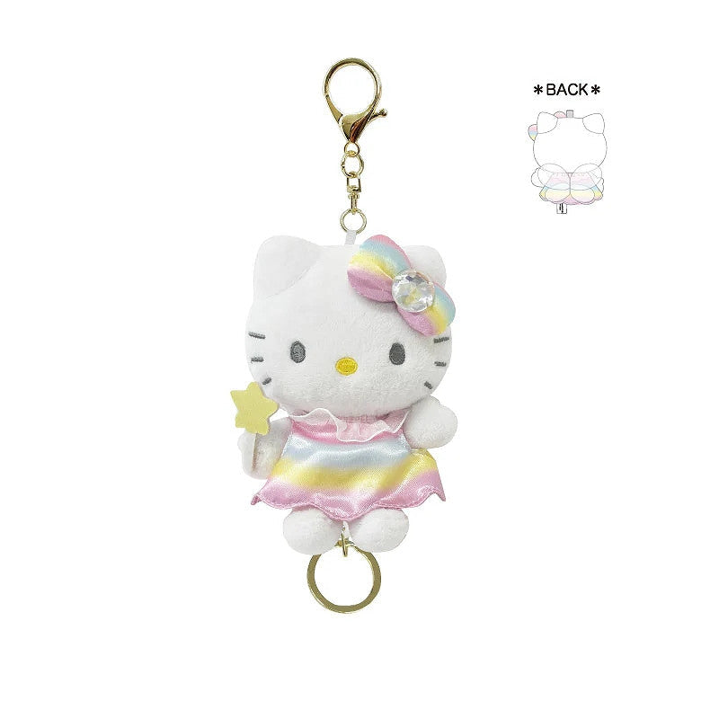 SANRIO Hello Kitty Fantasy Series Plush Keychain with Reel (Rainbow Fairy) 三丽鸥 凯蒂猫奇幻系列公仔橡胶卷轴钥匙扣 (彩虹仙子)