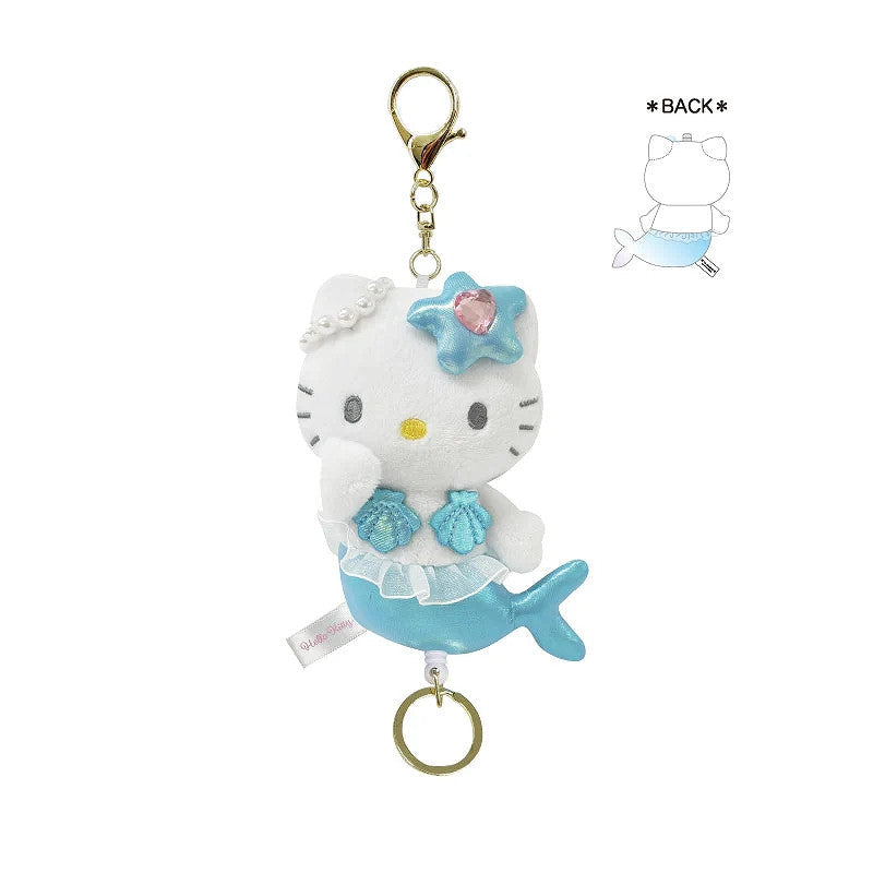 SANRIO Hello Kitty Fantasy Series Plush Keychain with Reel (Blue Mermaid) 三丽鸥 凯蒂猫奇幻系列公仔橡胶卷轴钥匙扣 (蓝色美人鱼)
