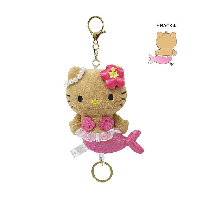 SANRIO Hello Kitty Fantasy Series Plush Keychain with Reel (Tanned Mermaid) 三丽鸥 凯蒂猫奇幻系列公仔橡胶卷轴钥匙扣 (晒黑美人鱼)