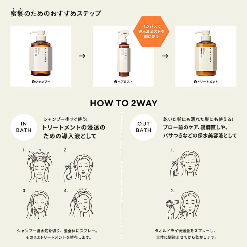 HONEYQUE Deep Repair 2Way Hair Mist Moist 日本HONEYQUE 蜂蜜深层修护头发保湿喷雾 220ml