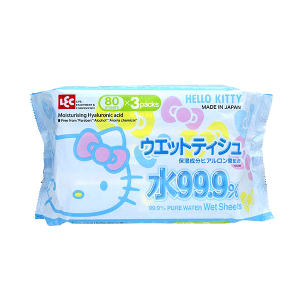 LEC 99% Pure Water HK Hyaluronic Acid Moisturizing Wipes (80 Sheetsx3 Packs)  三丽鸥 99.9%纯水玻尿酸保湿湿巾 吉蒂猫 (80抽x3包)
