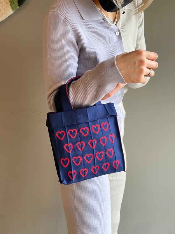 KNT365 Co-Knitty Recycled Tote Bag-Heart Red (0126) 日本KNT365 环保材质针织百褶包 红色心形款 (0126)