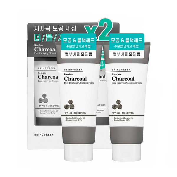 BRING GREEN Bamboo Charcoal Pore Purifying Cleansing Foam Set 2X200mL 韩国BRING GREEN 炭竹毛孔清洁温和洁面乳套装 2X200mL