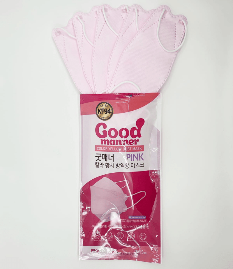 GOOD MANNER Adult KF94 Color Yellow Dust Mask (Pink) 5pc/pack 韩国GOOD MANNER KF94成人口罩 (粉色) 5入/包装