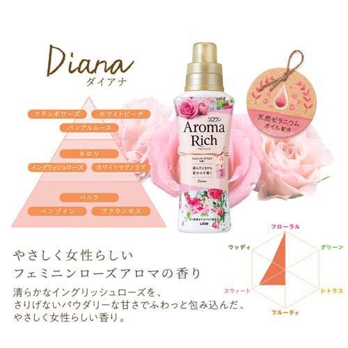 Lion Aroma Rich Fragrance Fabric Softener (Diana)  狮王 Aroma Rich香氛衣物柔顺剂 (黛安娜-高雅玫瑰香) 520ml